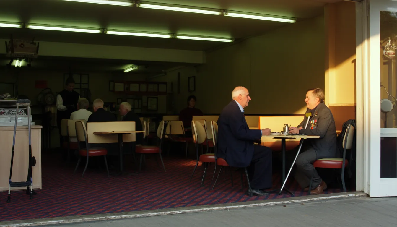 An RSL bistro on a Sunday afternoon, half the laminate tables taken, background music playing across a low carpeted room.